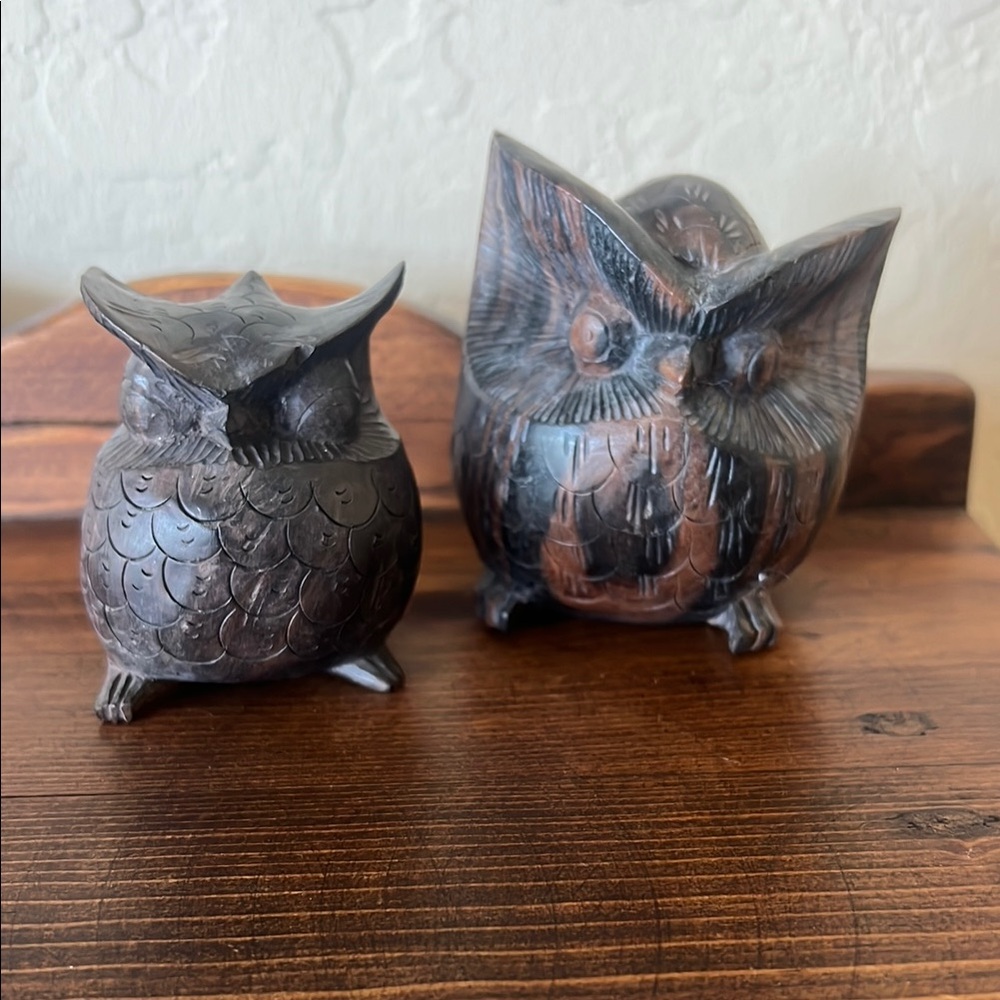 Set of 2 Wooden Owls